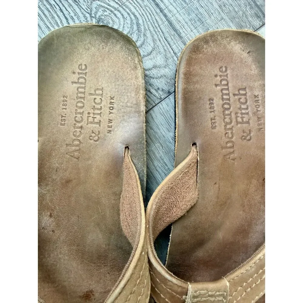 Abercrombie & Fitch Mens Leather Arch Support Flip Flop Sandals Tan